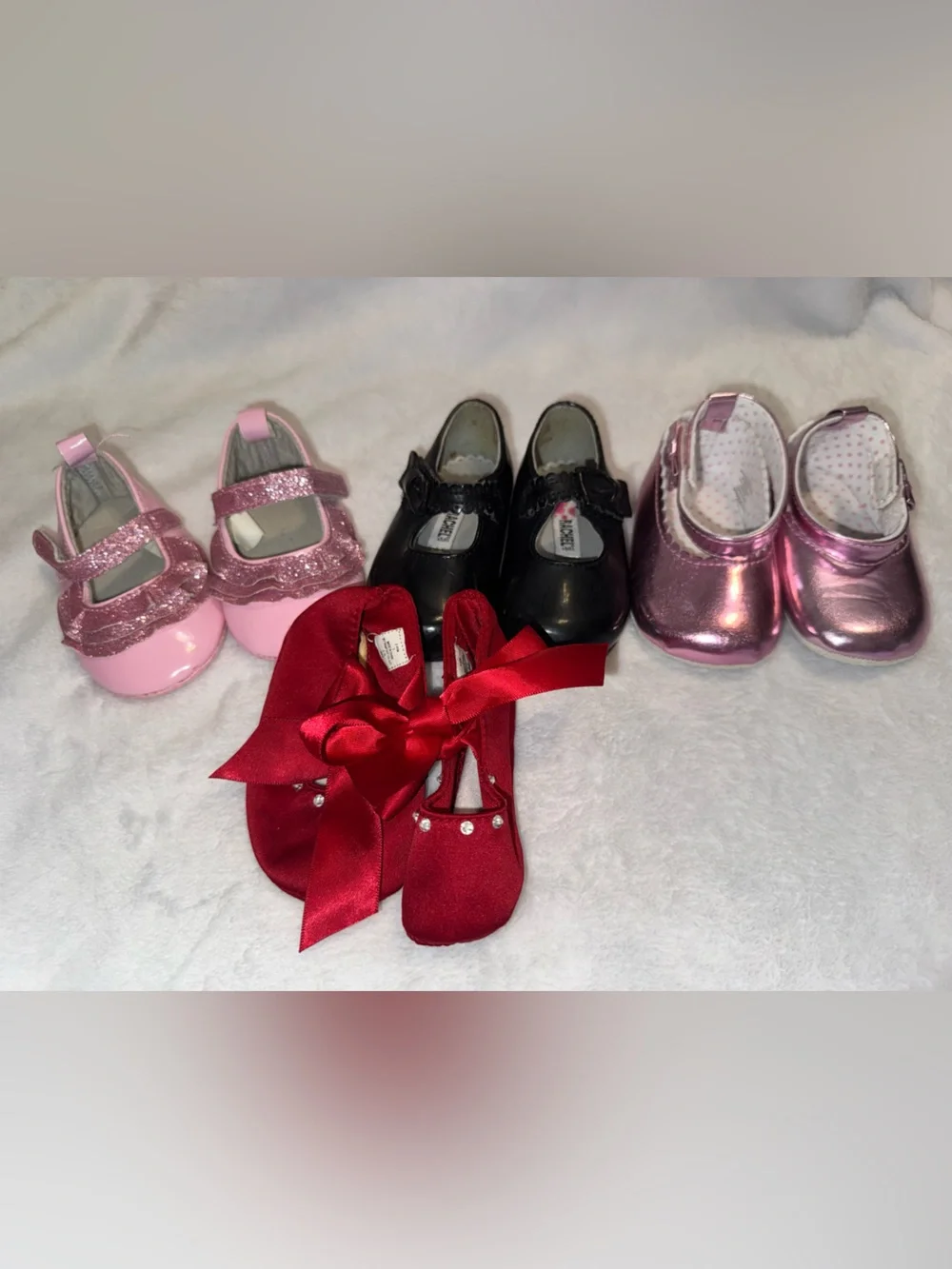 Assorted Baby Girl Dress shoes size 3 (6-9 months) Pink, Black, Red Metallic